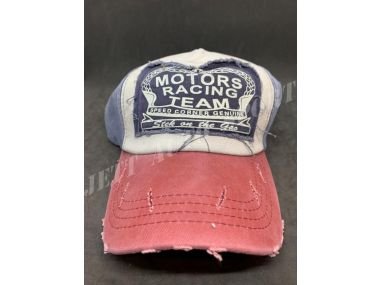 Casquette Vintage Visière Rouge, Patch Bleu